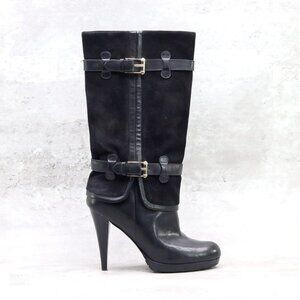 Cole Haan Air Kennedy Womens 6B US Black Leather Suede Mid-Calf Buckle boots‎